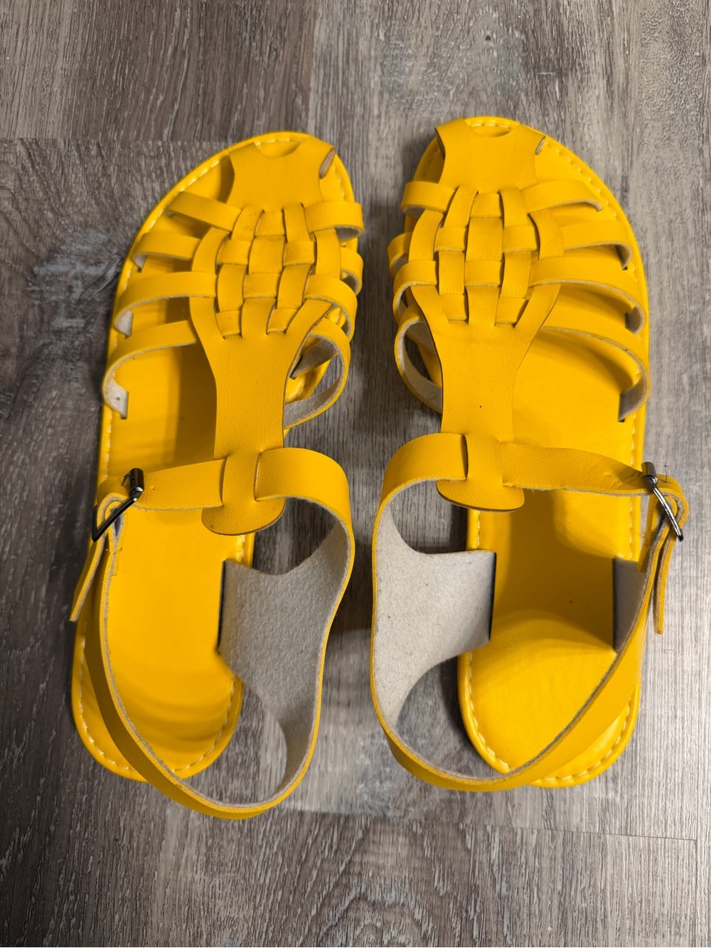 Bright Yellow Woven Strap Sandals